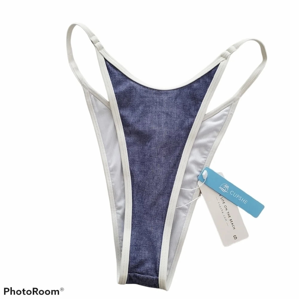 CUPSHE Contrast Trimmed Super Cheeky Bikini Bottoms in Blue Size S NWT